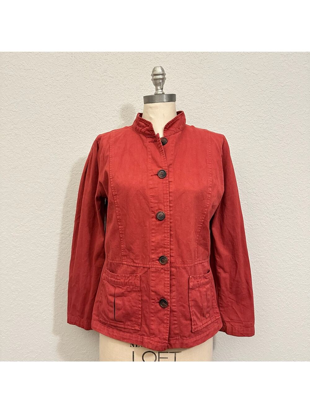 CUT LOOSE Jacket Red Cotton Twill Button Front Work Office Shacket